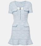 Клетчатое трикотажное мини-платье Self-Portrait, синий - фото