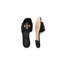 Шлепанцы женские Tory Burch кожаные с золотым декором, черный - фото 4