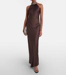 Расшитое сатиновое платье Simkhai, Chocolate - фото 2