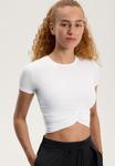 Футболка OYSHO SHORT-SLEEVES CROP RUCHED, White - фото 5