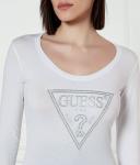 Лонгслив женский Guess Jeans с глубоким вырезом и стразами, белый - фото 4