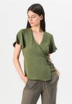 Блуза VILA VILOVIE V-NECK WRAP, Four Leaf Clover/Khaki - фото 4