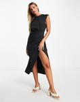 Платье миди ASOS DESIGN без рукавов с защипами, черное - фото 4