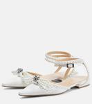 Атласные балетки с двойным бантом Mach & Mach, White Pearls - фото 4