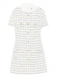 Мини-платье в клетку с пуговицами Self-Portrait, белый - фото