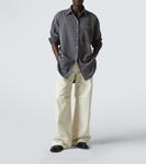 Рубашка oversize из шамбре с логотипом Miu Miu, серый - фото 2