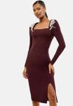 Платье Lipsy EMBELLISHED SHOULDER TRIM LONG SLEEVE BODYCON MIDI, Wine/Purple - фото