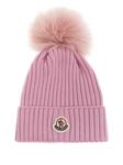 Шапка-бини с нашивкой-логотипом Moncler Enfant, розовый - фото