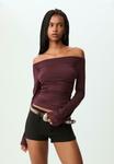 Топ Stradivarius LONG SLEEVE WITH GATHERING , Dark Red - фото