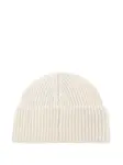 Шапка бини в рубчик с нашивкой-логотипом MONCLER, белый - фото