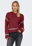 Джемпер ONLY ONLAMANDA LIFE O-NECK DETAIL, Cabernet Detail Cloud Dancer/Dark Red - фото