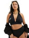 Черный гладкий бикини-топ с завязками на шее ASOS DESIGN Curve Maya - фото