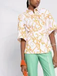 Рубашка с короткими рукавами и узором GANNI, белый - фото 5