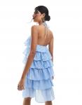 Мини-платье с завязками на шее и корсажем, синее - фото 2