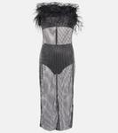 Платье миди с отделкой из перьев Giuseppe di Morabito, черный - фото