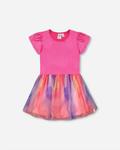 Детское платье с сетчатыми вставками в ярко-розовом цвете Deux par Deux - фото