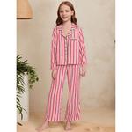 Детский семейный комплект пижамы в полоску с отложным воротником и длинным рукавом Inspire Chic - фото 3