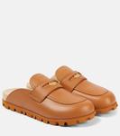 Кожаные мюли с логотипом Miu Miu, Cognac - фото