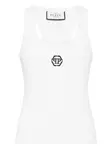 Топ в рубчик с логотипом Philipp Plein, белый - фото