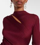 Вырезное ребристое миди-платье Self-Portrait, бордовый - фото 4