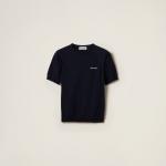 Шерстяной свитер с круглым вырезом Miu Miu, синий - фото