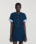 Короткое плиссированное платье Sandro, темно-синий - фото 4