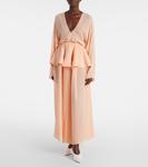 Платье макси из жоржета с баской Alaïa, Peche - фото 2