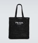Вязаная сумка-шоппер с логотипом Prada, черный - фото