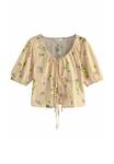 Блуза Next REGULAR FIT TIE FRONT PUFF SHORT SLEEVE, Natural Floral Print/Beige - фото