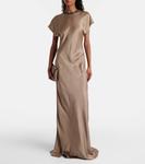 Платье-сатин с монистами Brunello Cucinelli, Tortora - фото 2