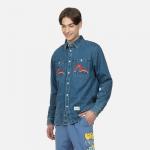 Рубашка мужская джинсовая синяя Evisu, синий - фото 3