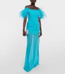 Платье макси из жоржета с отделкой из перьев Giuseppe di Morabito, Pool Blue - фото 2