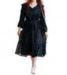 Черное платье миди с рюшами из шифона MOON RIVER - фото