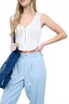 High Waist Pleated Denim Capri Pants In Chambray Blu Pepper, Chambray - фото 5