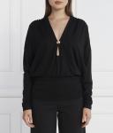 Лонгслив женский Pinko свободного кроя с вырезом на пуговице, черный - фото