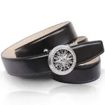 Кожаный ремень Anthoni Crown со стразами, черный - фото