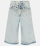 Джинсовые шорты-бермуды с декором Alessandra Rich, синий - фото