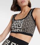 Жаккардовый укороченный топ с монограммой BALMAIN, черный - фото 4