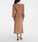 Платье-рубашка из шелкового атласа в горошек Alessandra Rich, Camel-White - фото 3