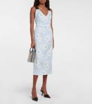 Цветочное миди-платье из хлопковой смеси Prada, Celeste - фото 2