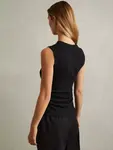 Топ Reiss Trudy Ruched Side Ribbed Vest, черный - фото 3