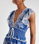 Вышитое макси-платье из льняной смеси Farm Rio, синий - фото 4