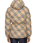Нейлоновая пуховая куртка с капюшоном в клетку Burberry, бежевый - фото 2