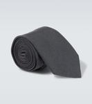 Шелковый галстук с логотипом Prada, серый - фото