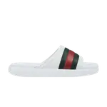 Шлепанцы Gucci Web Slide Sandal, White Green Red - фото