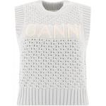 Свитер с интарсией логотипа GANNI, голубой - фото