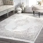 Ковер Vintage Medallion Cantrell Fringe Area Rug nuLOOM, 81x244 см, светло-бежевый - фото 3