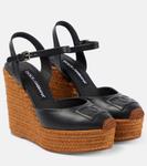 Кожаные эспадрильи на танкетке с вышитым логотипом Dolce&Gabbana, черный - фото