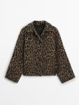 Короткое пальто с воротником из анималистического принта Massimo Dutti, коричневый - фото