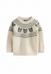 Джемпер с круглым вырезом и узором «фэрайл» стандартного кроя Next, Neutral Bear - фото